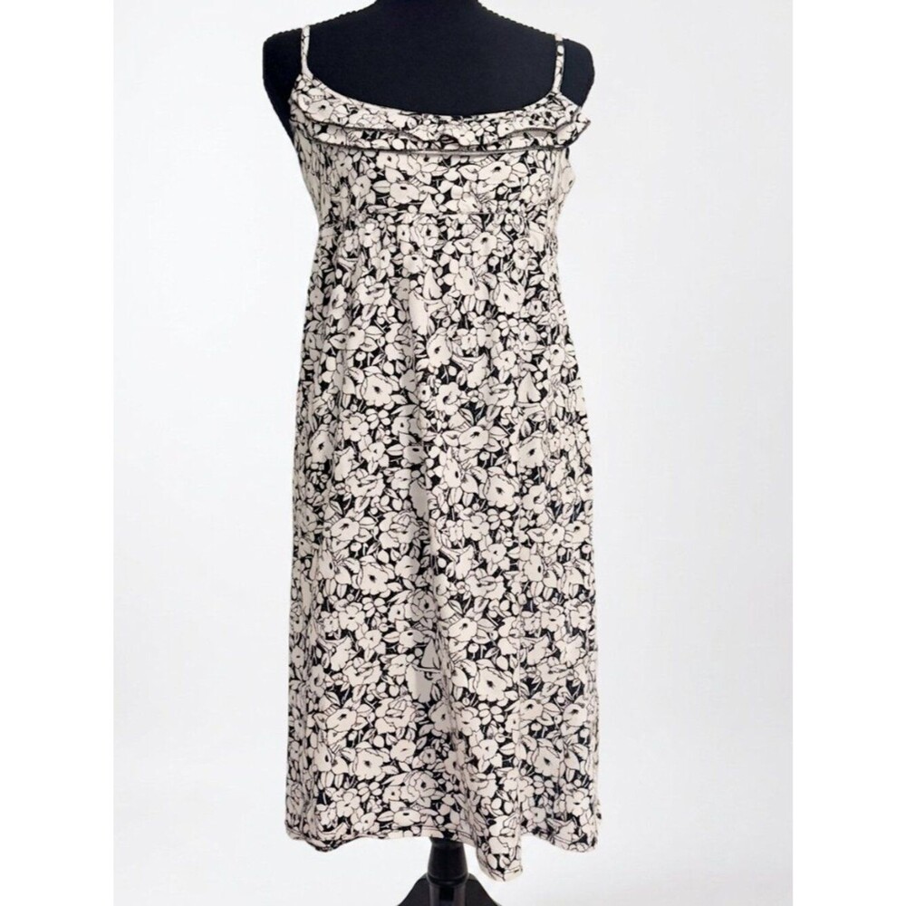 Ann Taylor LOFT Black White Floral Ruffle Empire Waist Sundress S